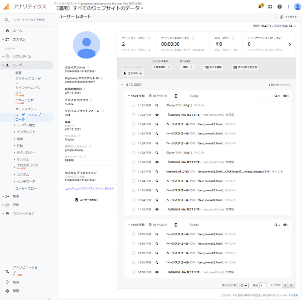 図2．Google Analytics（ユニバーサルアナリティクス）のユーザーエクスプローラのユーザーレポート