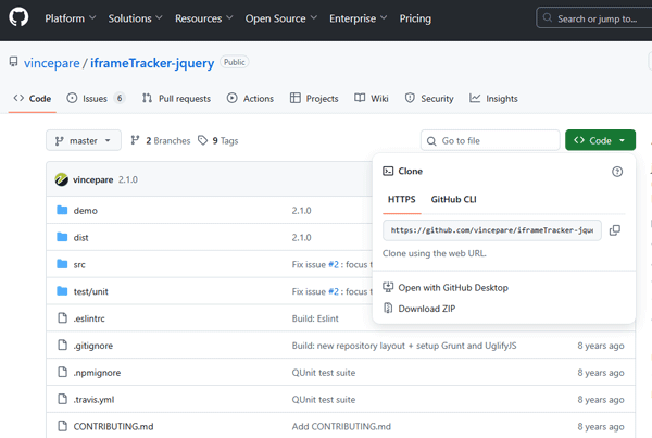 図3．GitHubの「iframeTracker jQuery」から「iframeTracker-jquery-master.zip」をダウンロード