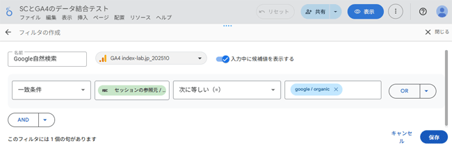 図9．フィルタ「Google自然検索」を作成．